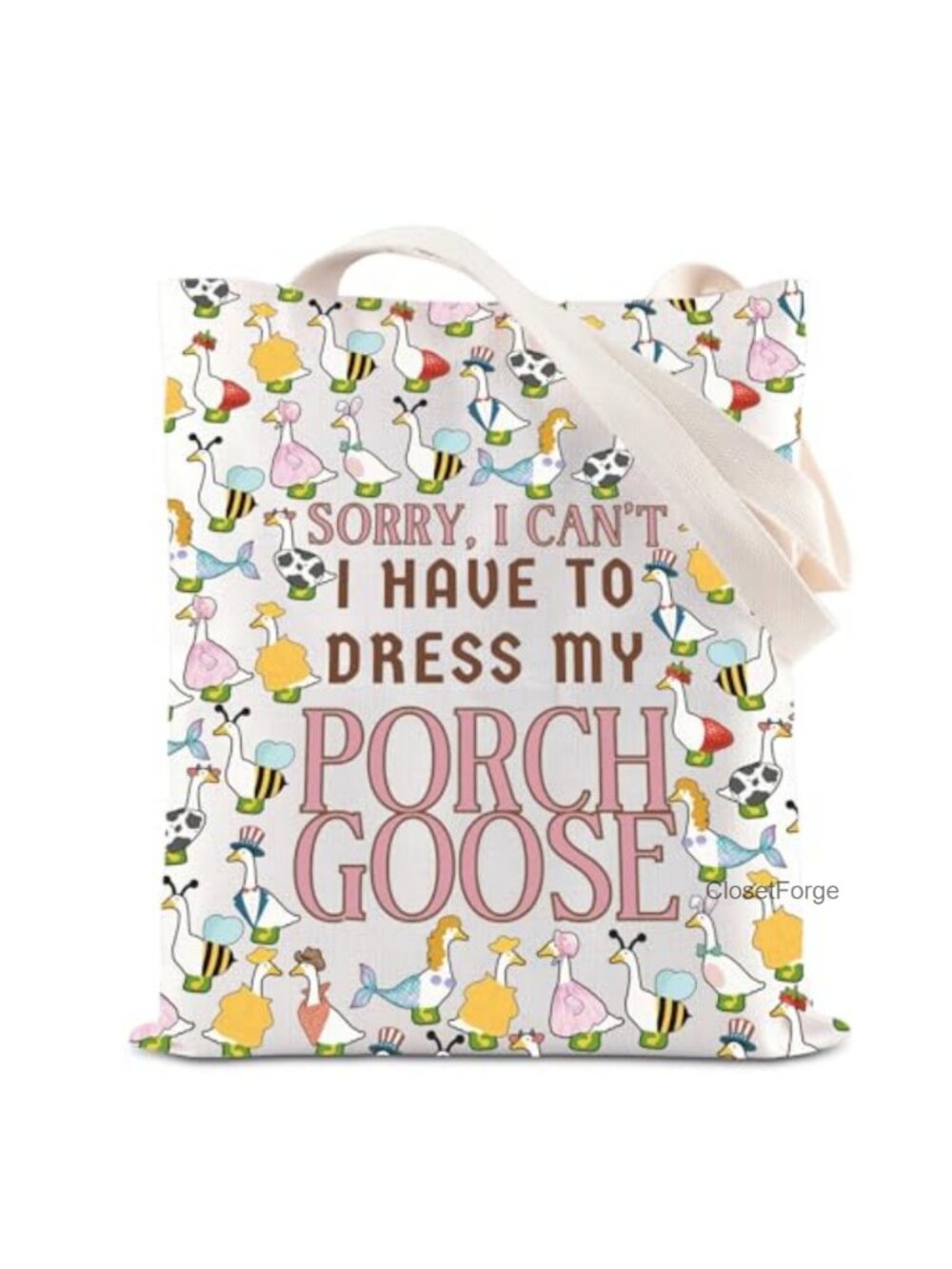 Canvas Tote Bag Goose Design Funny Gift Reusable Shopping Shoulder Bag